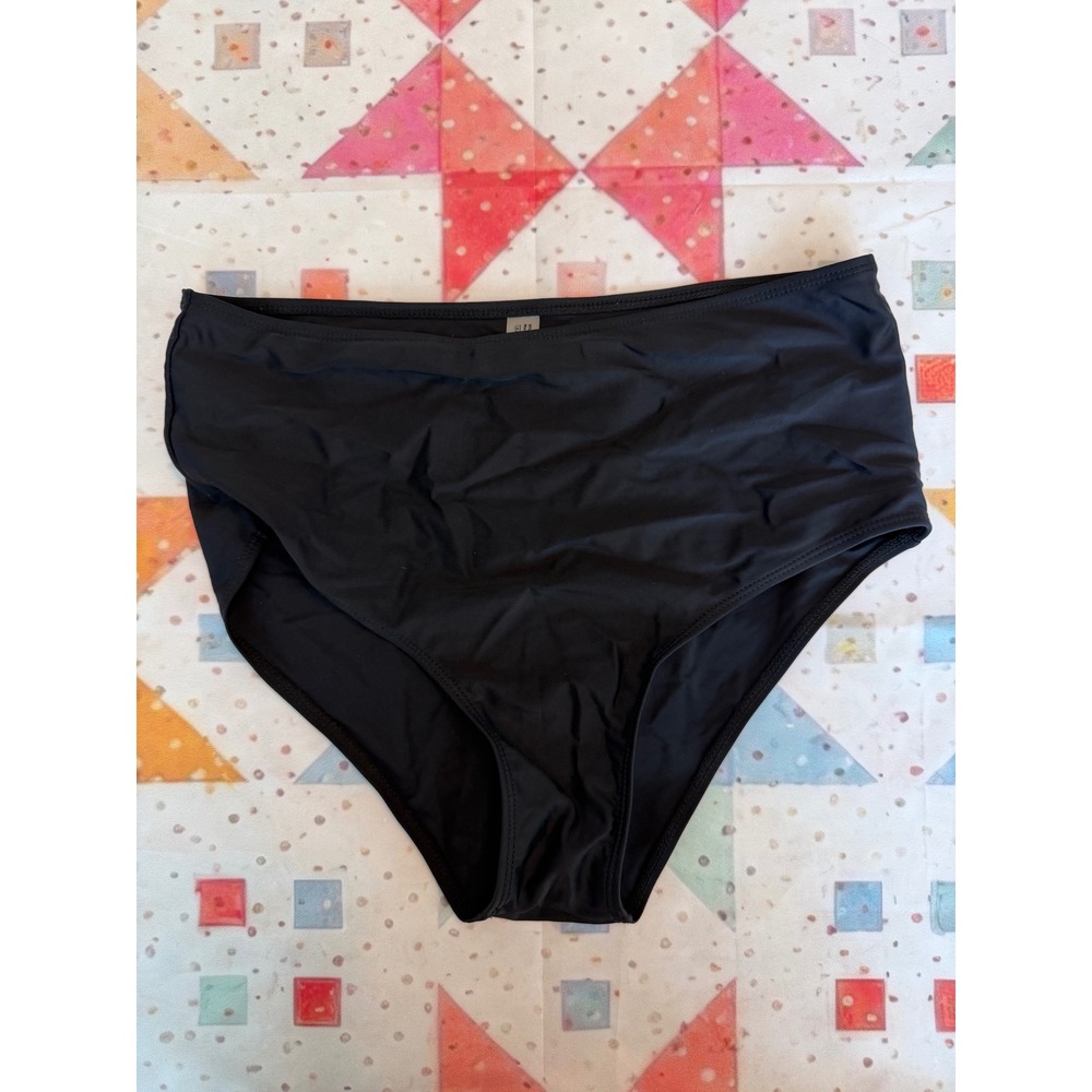 SHEIN Womens XL Black High Waisted Bikini Bottoms Swimwear Solid Stretch
